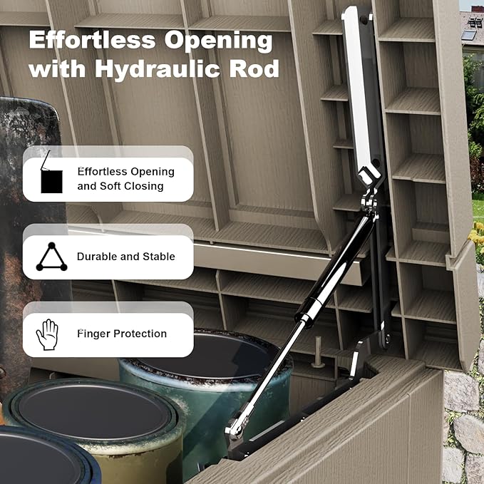 320 Gallon Large Outdoor Storage Box Waterproof, UV Resistant Resin Deck Box with Hydraulic Rod & Lockable Latch for Patio Furniture, Outside Storage Box for Garden Tools, Patio Cushions, Gray