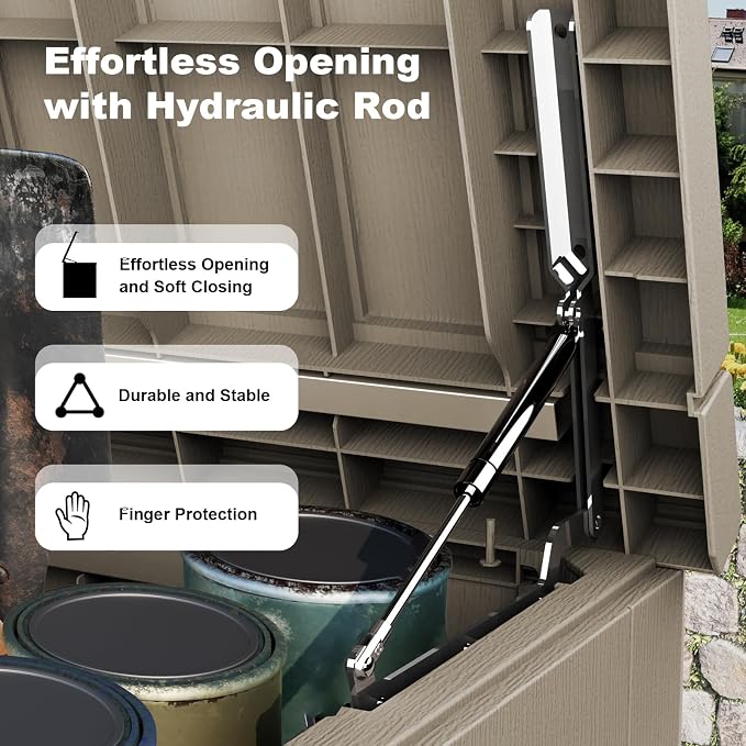 ROJIK Outdoor Storage Housing Deck Box - Waterproof Patio Furniture, Garden Tools, Cushions, Pool Accessories Storage Bench with Lockable Lid and Side Handles (Grey 238 Gal)