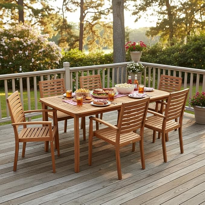Tangkula 63-Inch Acacia Wood Outdoor Dining Table, 4-6 People Rectangle Patio Table with Umbrella Hole & Slatted Tabletop, Outside Table for Backyard, Garden, Porch, Deck