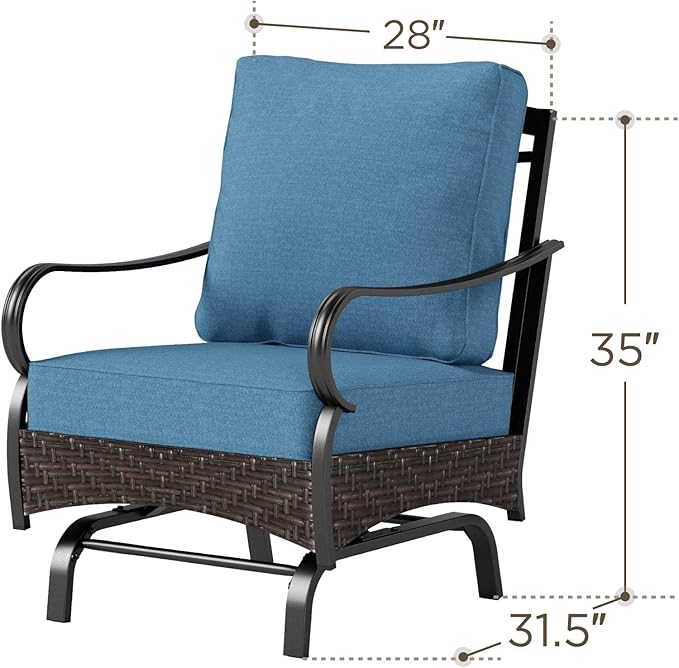 PHI VILLA Rocking Patio Sofa Chairs - 2 PCS Outdoor Rocking Armchairs, Patio Seating with High Back Deep Seat for Porch Deck Balcony