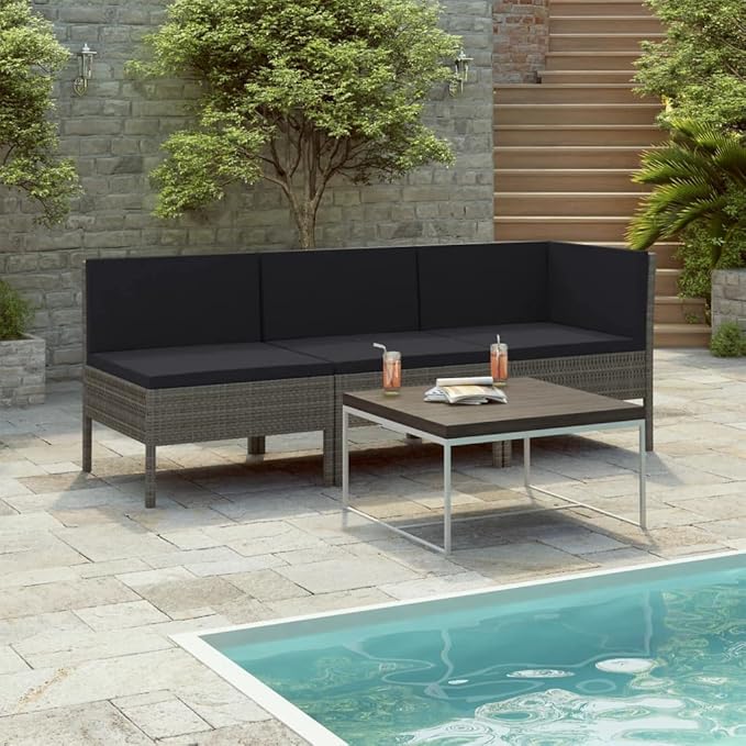 3 Piece Patio Lounge Set with Cushions Poly Rattan Gray, Outdoor Dining Chairs, Outdoor Lounge Chairs, Outdoor Sofa Set, Furniture Conversation Set for Balcony, Yard