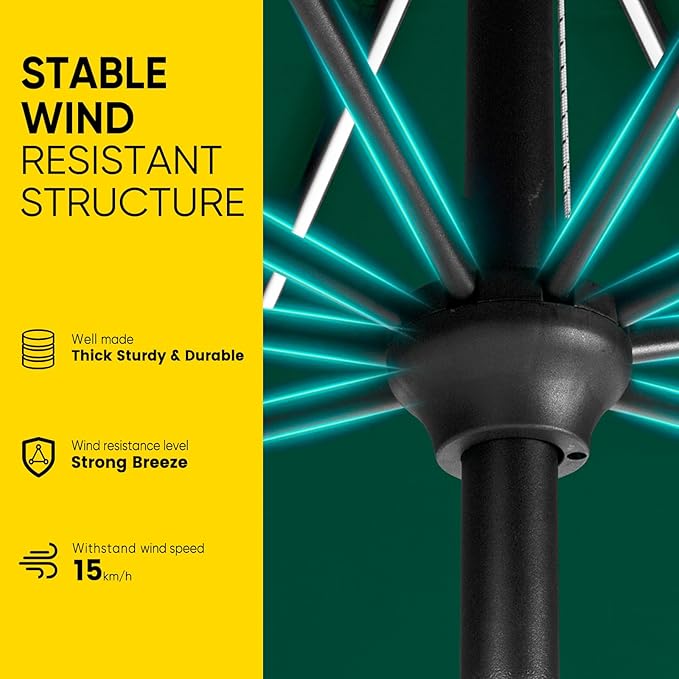 Tempera Solar Patio Umbrella 40 LED Lighted Outdoor Umbrella Table Market Umbrella with Push Button Tilt and Crank, Solar Umbrella with Sturdy Pole&Fade Resistant Canopy, Easy to Set