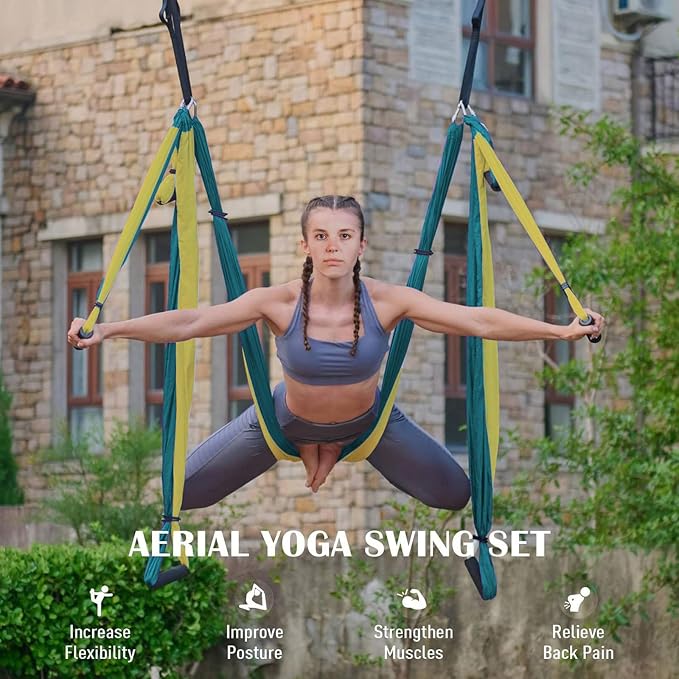 Yoga Hammock for Practice, 1.5m Wide Stretch Fabric Swing, Blue Green Yellow Suspended for P