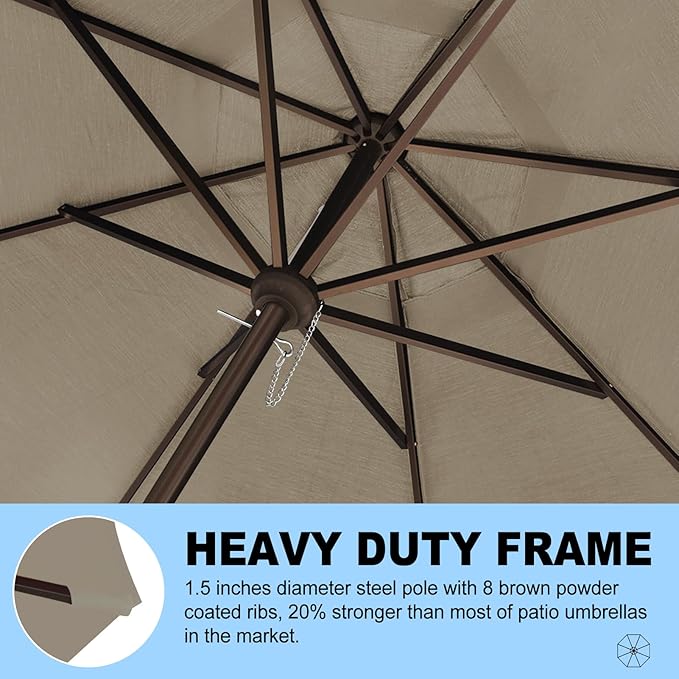 Eurmax USA 10-Year-Non-Fading 10FT 3-Tier Outdoor Patio Market Umbrella,UPF50+ UV Resistant,Heavy Duty Commercial Grade,Crank Lift Design,Windproof Vented Top for Garden,Pool,Deck,Taupe
