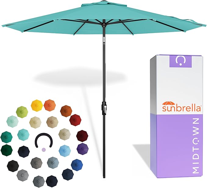 Midtown Umbrellas – The Swilt 10 Ft Patio Umbrella with 360° Swivel & Tilt Mechanism, Sunbrella Fabric & 8 Fiberglass Ribs – Outdoor Umbrella for Deck, Pool & Cafes – Aruba Canopy, Black Pole