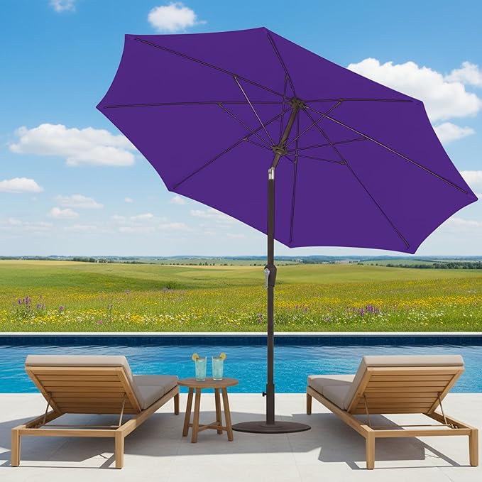 11FT Patio Umbrella, Outdoor Umbrella with with 8 Sturdy Fiberglass Ribs,Market Table Umbrella with Push Button Tilt and Crank,Suit for Backyard,Garden,Pool,Deck(Dark Purple)