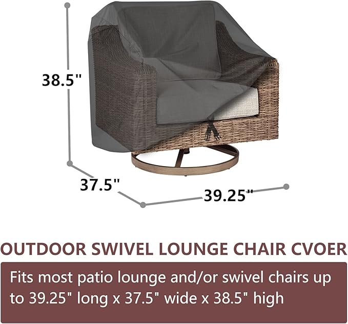 Waterproof Patio Chair Cover 4 Pack (37.5 W x 39.25 D x 38.5 H inches) for Outdoor Swivel Chair/Lounge Deep Seat Cover, Heavy Duty and Waterproof Outdoor Patio Furniture Covers, Grey