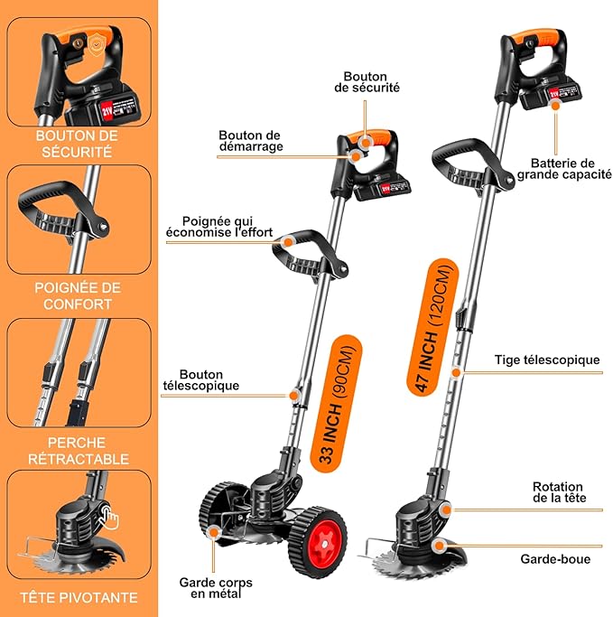 Electric Weed Wacker Cordless Eater Lightweight Edger Battery Powered Grass Trimmer/Lawn Edger/Mower/Brush Cutter for Yard and Garden Weeder Tool AYSLCKR787