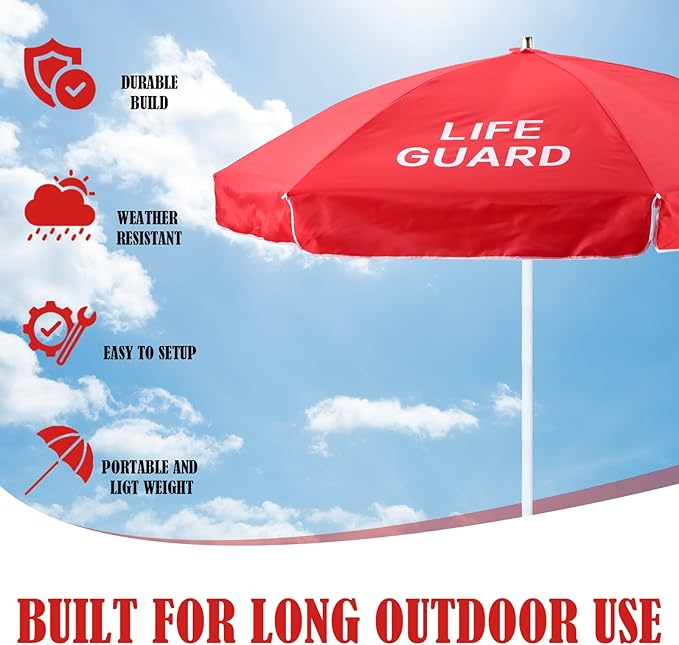 Dansydaisy Red Portable Beach Umbrella, 6.6ft Tilt Outdoor Umbrella Beach Umbrellas for Sand Sunshade with Adjustable Pole for Pool Patio, Instant Sun Protection Canopy