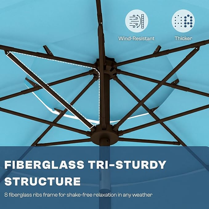 10ft Patio Umbrella, 3 Tier Outdoor Market Table Umbrellas with 8 Fiberglass Ribs and Push Button Tilt, Windproof, Vented Canopy, UV Protection for Deck, Pool, Backyard