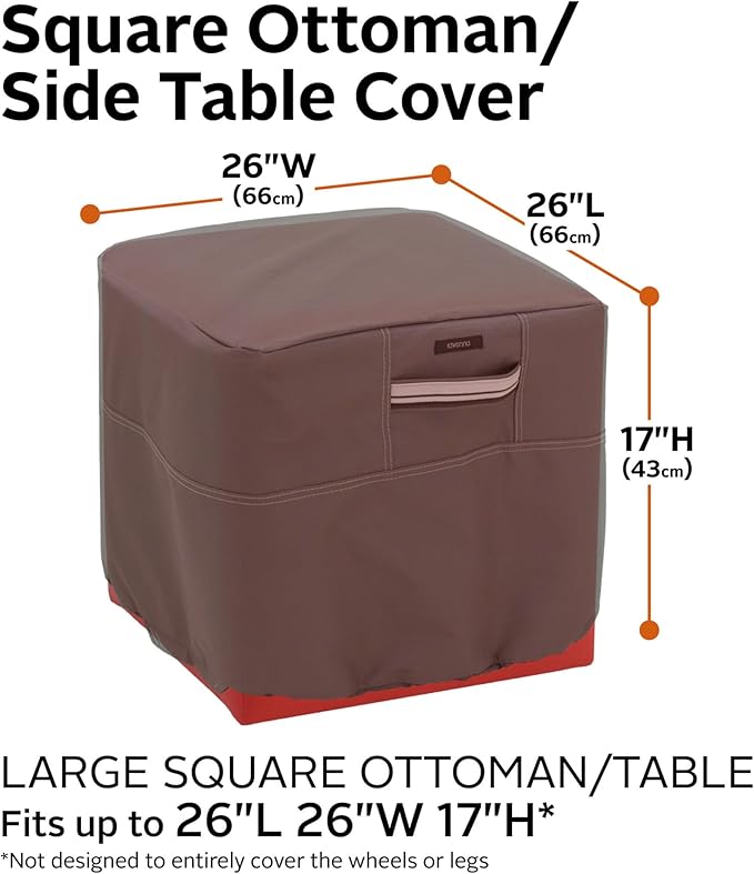 Classic Accessories Ravenna Water-Resistant 26 Inch Square Patio Ottoman/Table Cover, Outdoor Table Cover