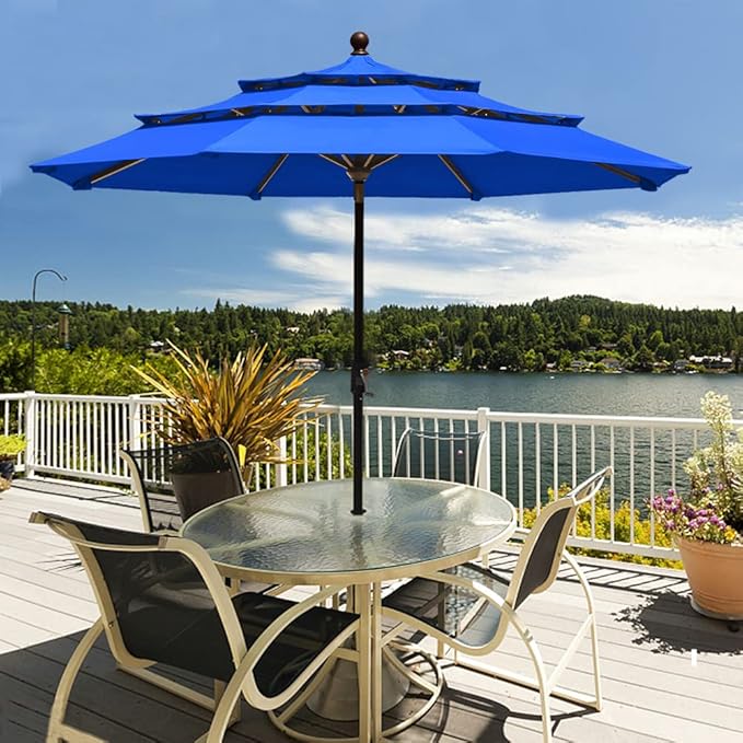 EliteShade USA 10-Year-Non-Fading 9ft 3-Tier Market Patio Umbrella, Commercial Grade Outdoor Table Umbrella with Crank Open, Windproof & UPF 50+ UV Protection, Heavy Duty Ventilation for Garden, Deck, Pool, Backyard, Beach & Bistro, Royal Blue