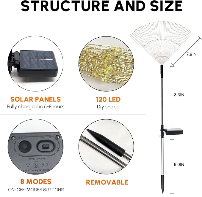 Christmas Solar Garden Firework Lights Outdoor Waterproof 6 Pack Solar Powered Art Stake Twinkle Lighting for Outside Decor, 120 LED Warm White