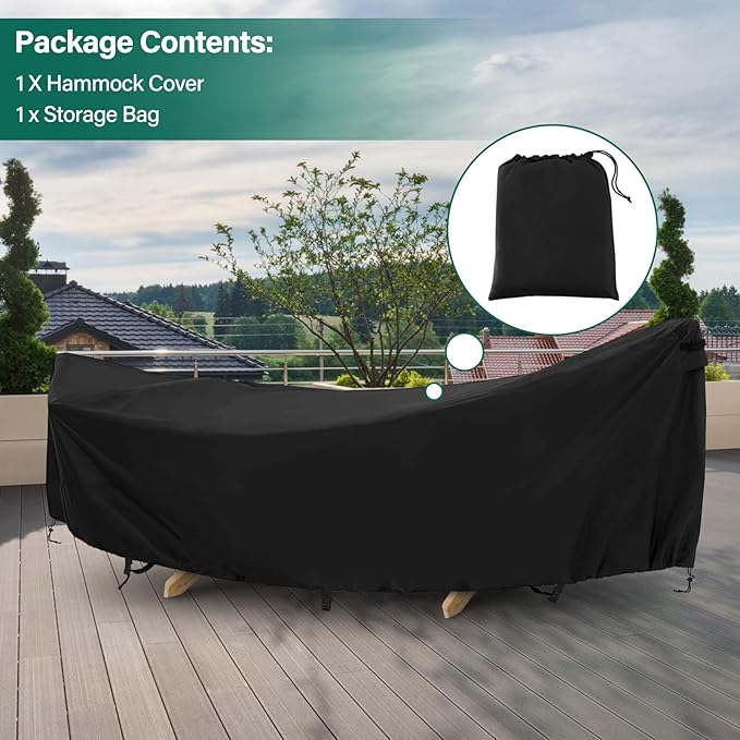 AKEfit Hammock Cover,400D Upgraded Waterproof Hammock Cover for 11-12 Ft Hammock with Including Adjustable Buckle Strap,150" L x 59" W x 31" H-Black
