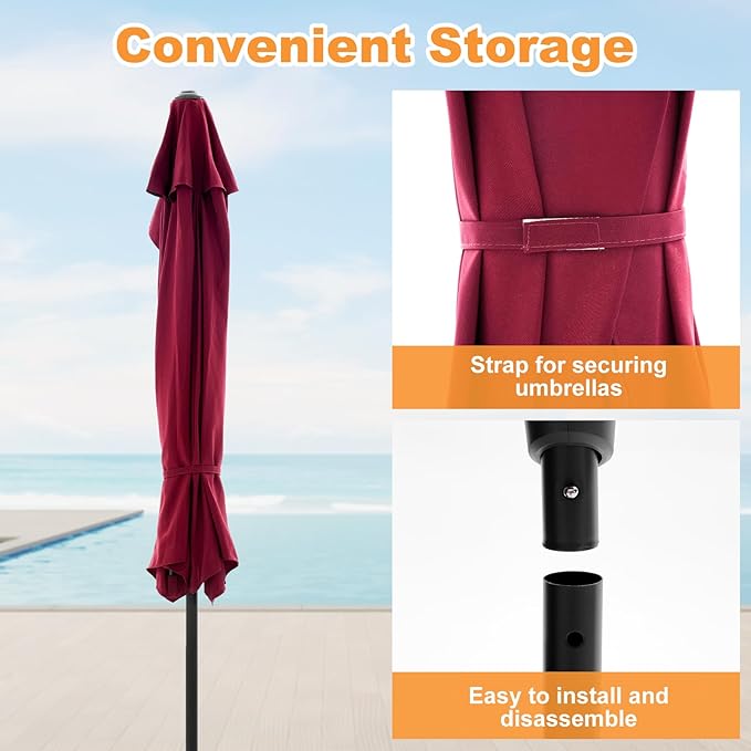 OLIXIS 9FT Patio Umbrella with Tilt and Crank Button & Sturdy Ribs Waterproof, 9Feet Patio Table Umbrella Perfect for Poolside, Terrace, Beach and Outdoor Restaurant