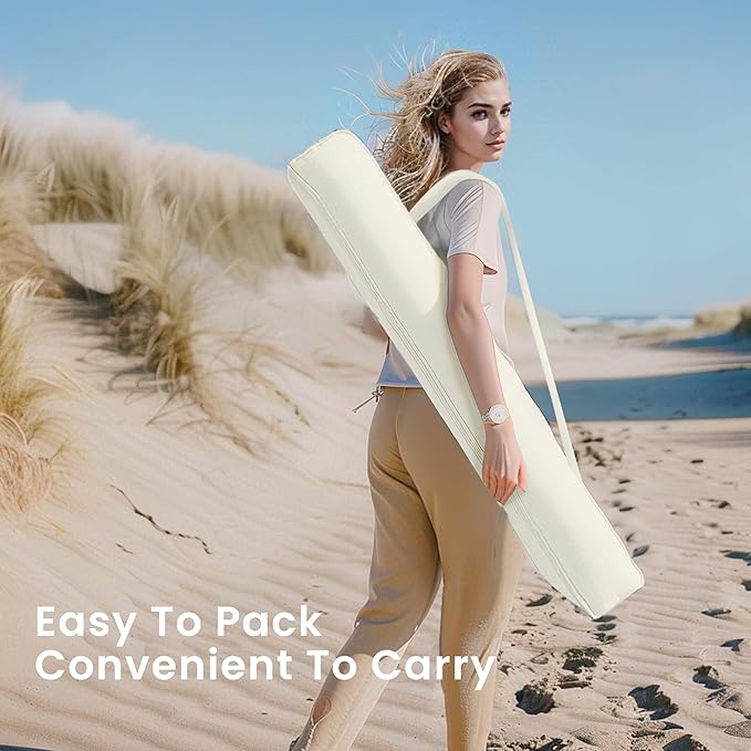 PHI VILLA 7ft Fringe Beach Umbrella White with Sand Anchor, Outdoor Patio White Portable Beach Umbrella for Sand with Tassels, Push Button Tilt & Carrying Bag, UPF 50+