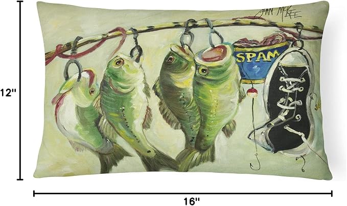 Caroline's Treasures JMK1113PW1216 Recession Food Fish Caught with Spam Canvas Fabric Decorative Pillow Machine Washable, Indoor Outdoor Decorative Pillow for Couch, Bed or Patio, 12HX16W