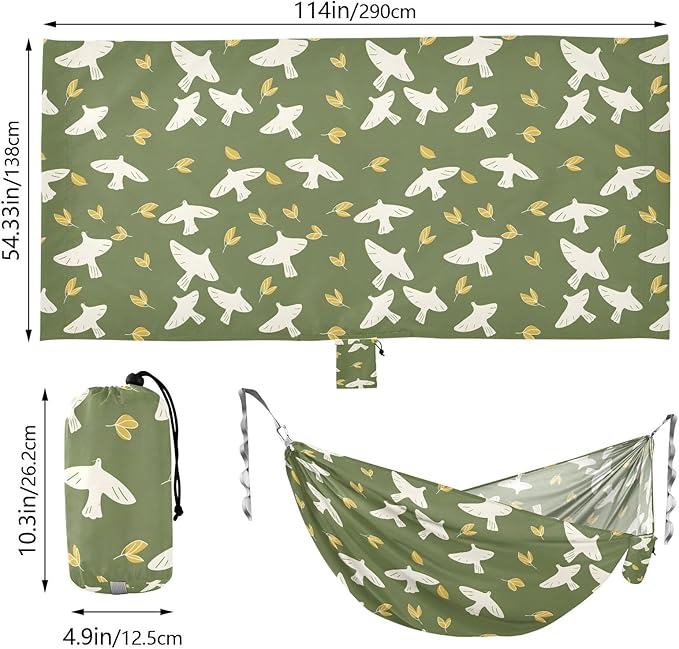 Camping Hammock Outdoor Hammocks for Outside Pigeon Green Beach Trees Portable Lightweight with Pockets Tree Straps Indoor Small