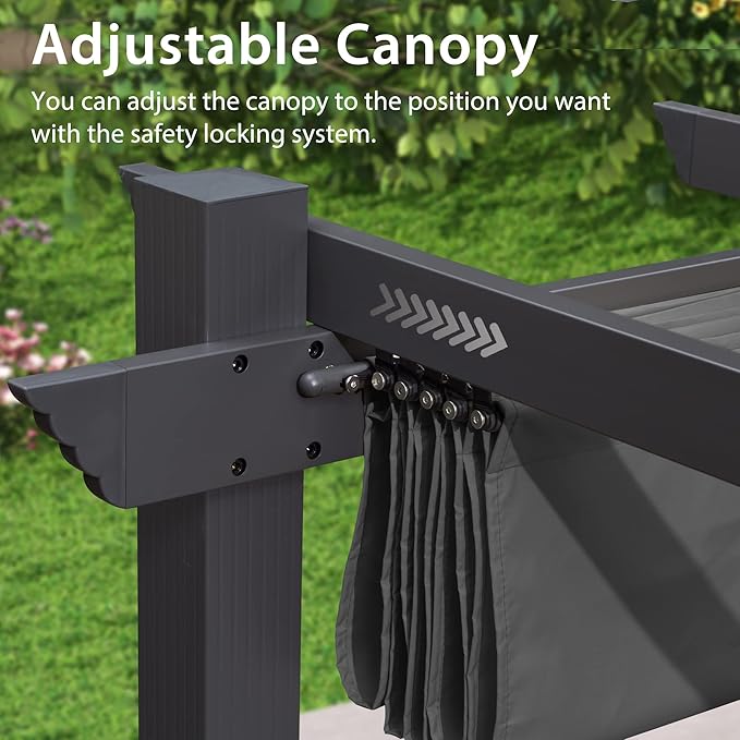 PURPLE LEAF 10' X 18' Outdoor Pergola with Retractable Canopy Aluminum Shelter for Porch Garden Sun Shade Beach Pavilion Grape Trellis Grill Gazebo Modern Backyard Deck Metal Patio Pergola Gray