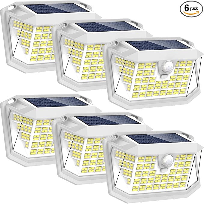 LANSOW Solar Motion Lights Outdoor 6 Pack, 188 LED/3 Modes, Motion Sensor Outdoor Lights, IP65 Waterproof 270° Lighting, Solar Powered Security Flood for Outside Yard Garden Wall(White)
