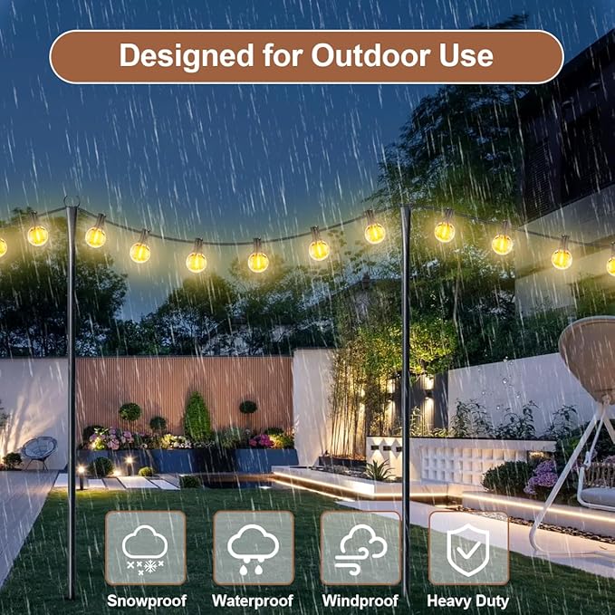 2 Pack Heavy-Duty String Light Poles for Outside with Fork, Adjustable Lighting Hanging Post Accessories for Patio Furniture Set Patio Decor Outdoor Decor Backyard Yard Pergola Garden Decorations