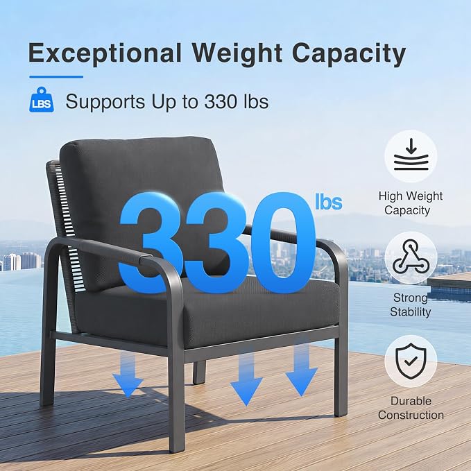 4-Piece Aluminum Outdoor Sofa Set with Coffee Table – 3-Seat Sofa and Rattan-Style Backrests, Perfect for Patio, Balcony, Garden (Grey)