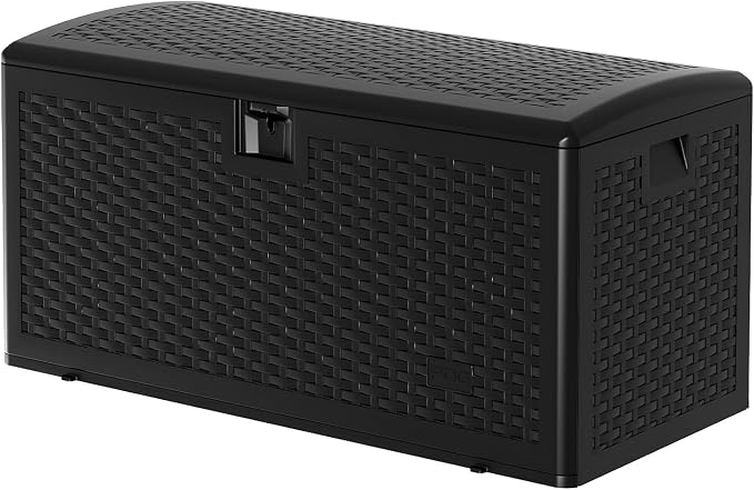 Outdoor Storage Box, 73 Gallon Large Resin Deck Box with Lid, Waterproof & UV-Resistant for Furniture, Outdoor Cushion Storage, Garden Tools & Pool Accessories Storage, Black