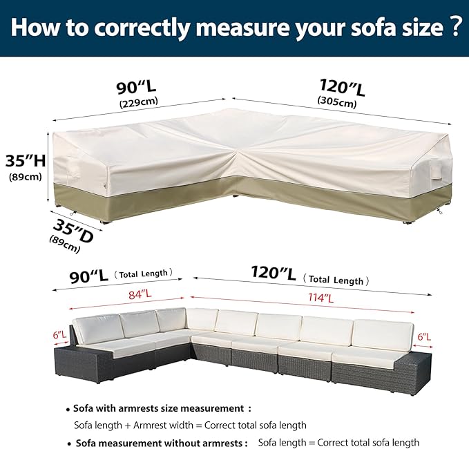 Outdoor Sectional Cover- Patio Furniture Covers Waterproof Rip-Stop Anti-UV 600D Heavy Duty Outdoor Couch with 3 Air Vent Sofa Cover (L-Shaped-Left facing-90''X120''),Light Green