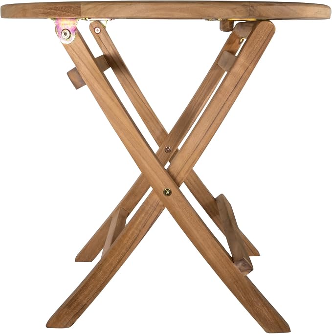 NORDIC STYLE TEAK 20″ Round Folding Teak Wood Side Table | All‑Weather Natural Select Grade Teak | Pre‑Assembled, Lifetime Quality Outdoor & Indoor Folding Side & Bistro Table