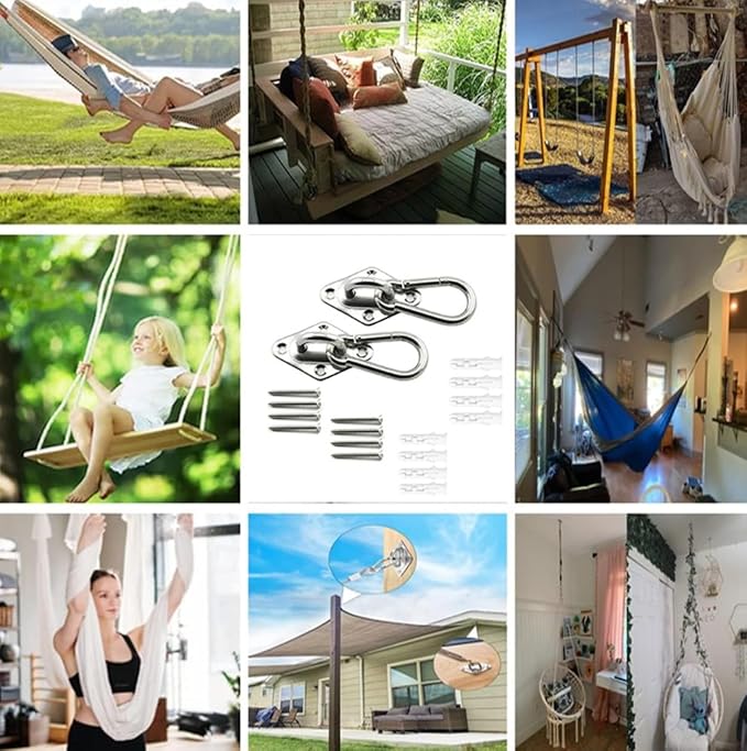 304 Stainless Steel Hammock Hanging kit,1100lb Capacity Heavy Duty Ceiling Hooks Snap Hook, Hammocks Stand for Indoor Outdoor Swing Chair