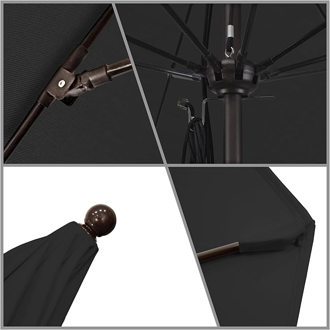 California Umbrella 11Ft Commercial Grade Market Umbrella, Pulley Lift, Aluminum/Fiberglass, 2mm pole wall, Bronze Frame, Solution Dyed Black Fabric