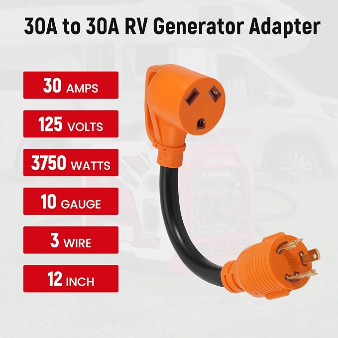 maXpeedingrods 4000 Watt Dual Fuel Inverter Generator with Bluetooth® Control Start with RV Adapter Cord 3 Prong 125V 30 Amp to 30 Amp, NEMA L5-30P to TT-30R
