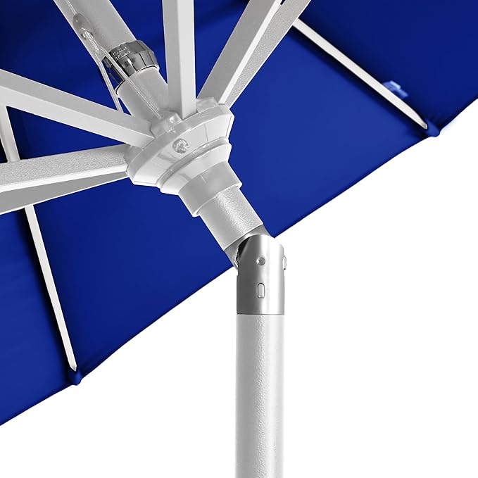 California Umbrella 12-Year-Non-Fading, 9Ft Premium Sunbrella Patio Umbrella, Hand-Crank, Button-Tilt, White Frame, True Blue Fabric