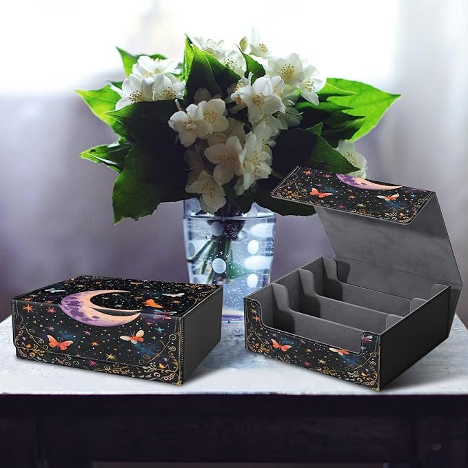 Large Card Deck Box for MTG, Fits 1200+ Sleeved Cards, PU Leather Storage Case with Strong Magnetic Closure, Multiple Colors for TCG CCG Baseball Card Collections, Butterfly Dark Moon