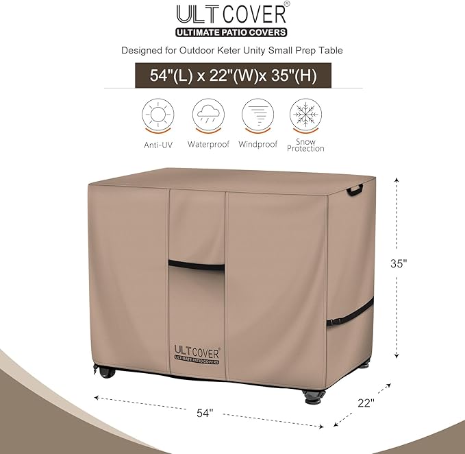 ULTCOVER Waterproof Prep Table Cover for 52 Inch Keter Unity XL Portable Table, Outdoor Storage Cabinet Prep Station Cover 54L x 22W x 35H inch