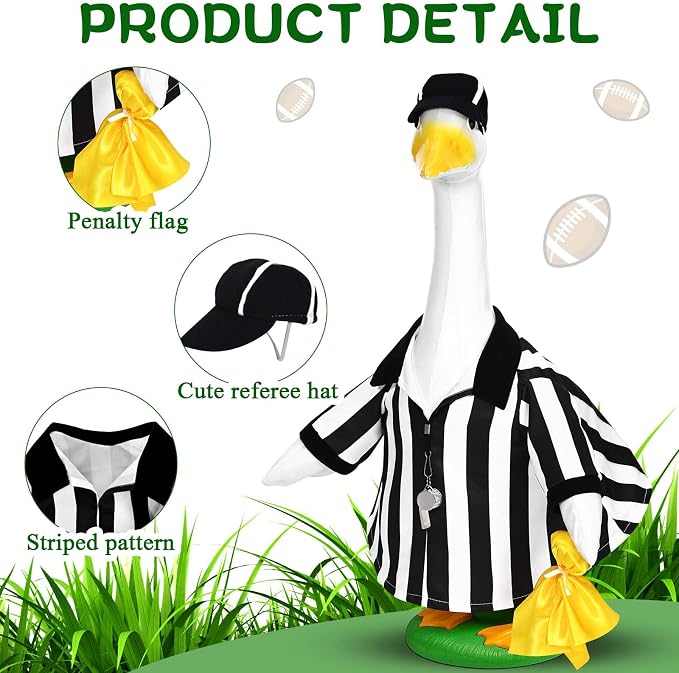 JcHrmers Referee Goose Outfit Referee Shirt Hat Whistle Penalty Flag 23 inch Cement Goose Clothes for Sports Seasons Outdoor Garden Yard Patio Lawn Decoration