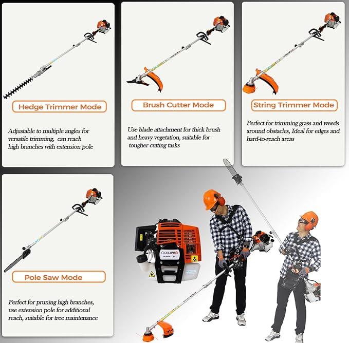 56cc 2-Cycle Gas Multi-Trimmer | 5-in-1 String Trimmer w/Rotatable 40” Pole Saw, Weed Eater Weed Wacker, Brush Cutter & Hedge Trimmer Gas for Lawn, Yard, Garden Care, All-in-one Garden Tool