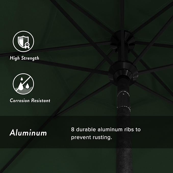 California Umbrella 9' Round Aluminum Market Umbrella, Crank Lift, Push Button Tilt, Black Pole, Pacifica