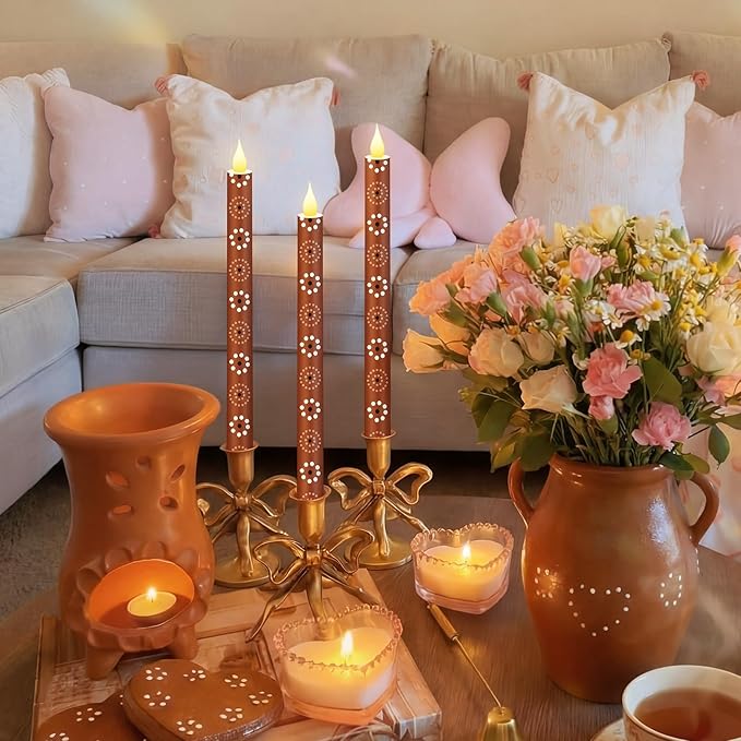Honoson 6 Pcs Cielito Lindo Party Decorations Mexican Flameless Taper Candle 10.6 Inch Terracotta LED Candles Battery Operated Candlestick for Mexican Barro Home Cinco De Mayo Party Table Decor Gift