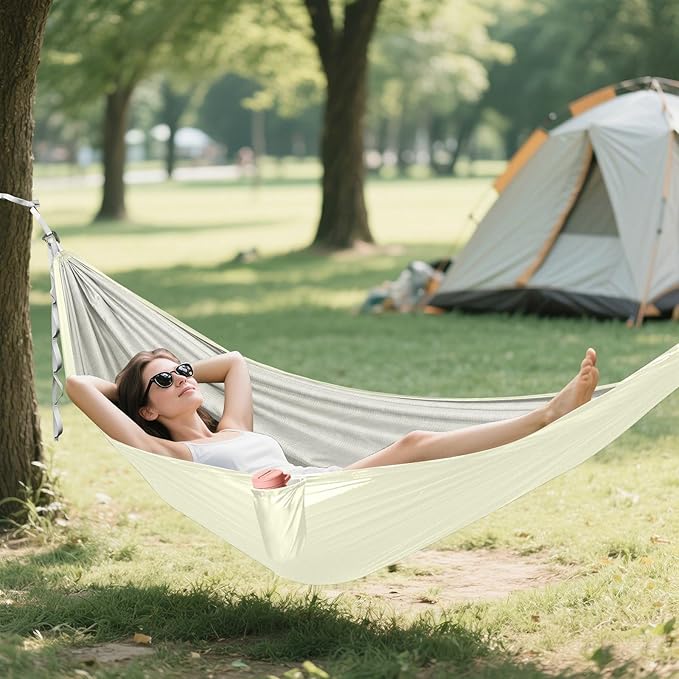 Light Yellow Solid Color Pure Plain 330lb Capacity Camping Hammock with Portabl Carry Bag Swing Hammock for Patio Backyard Lounge Base hamacas para adultos con soporte