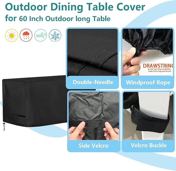 Oslimea Outdoor Dining Table Cover 60 inch Rectangle Patio Dining Table Covers Waterproof Furniture Covers, Windproof, UV Resistant and All Weather Resistant, 60 x 38 x 28 inch, Khaki