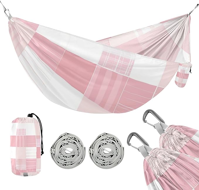 Light Blush and White Checkered Pattern 330lb Capacity Hammocks for Camping with Portabl Carry Bag Backyard Hammock for Outside Camping Essentials jamaca para Patio