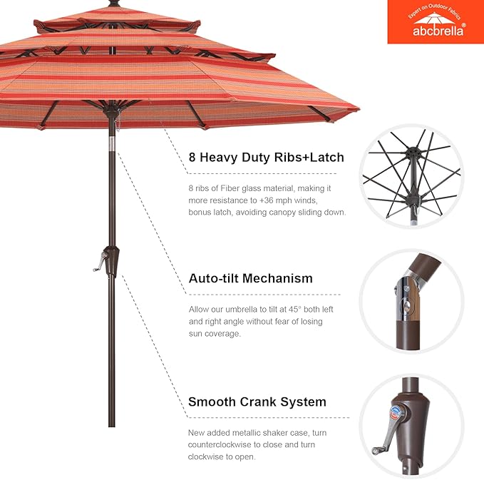ABCCANOPY 5-Year 10-Year No Fading 9FT 3 Tiers Patio Umbrella, Outdoor Table Umbrella with 8 Sturdy Ribs for Deck, Backyard, Garden, Yard