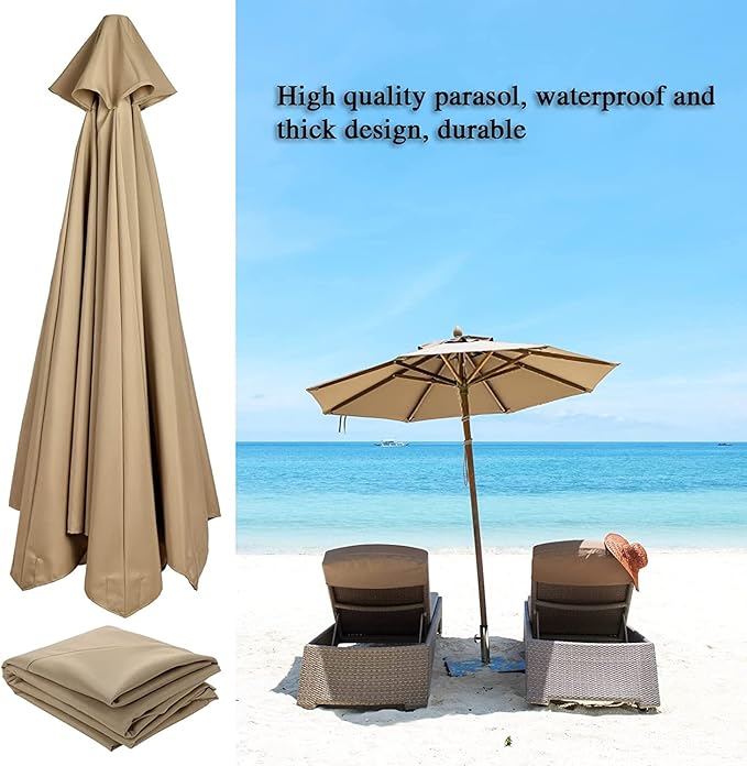10 FT 6/8 Rib Umbrella Canopy Replacement Outdoor Market Patio Table Umbrella Strong and Thicck Canopy Cover for Backyard Garden Courtyard Swimming Pool Lawn (Canopy ONLY)