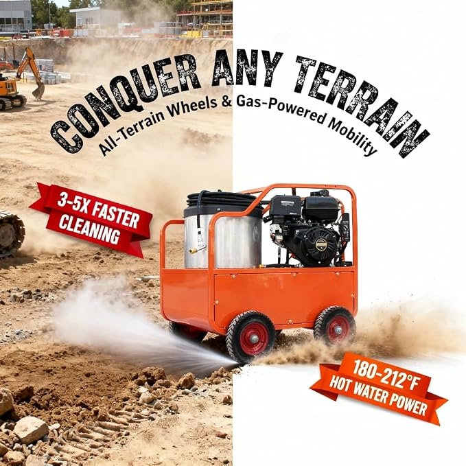 Hot Water Pressure Washer 4000PSI 4GPM,420cc 13.5HP Gas Engine with AR Pump, Commercial Heavy-Duty Power Washer for Trucks, Machinery, Concrete, Industrial Grease (Orange)