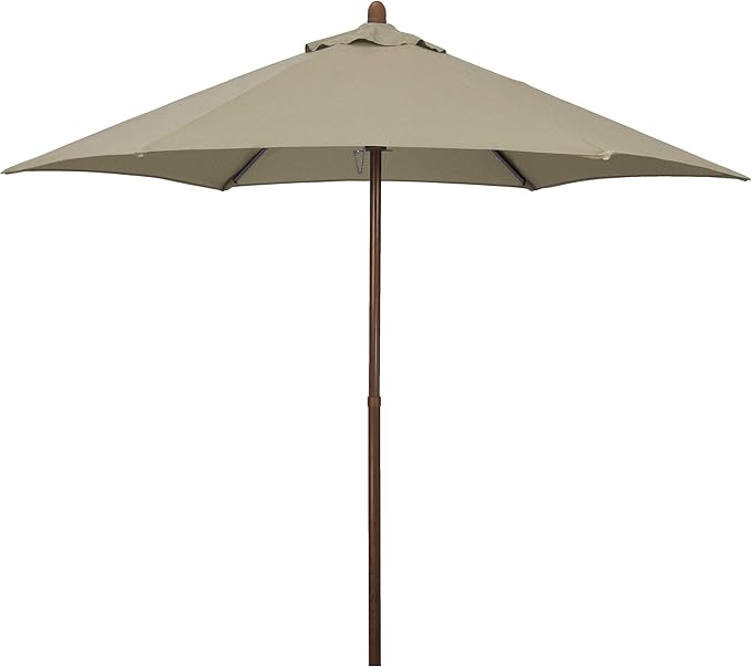 Sunline 7.5 ft Faux- Wood Patio Umbrella, Push Open Pin Stop Outdoor Market Umbrella with UV Protection & Wind Vent, Metal Frame for Deck, Pool & Table, Antique Beige