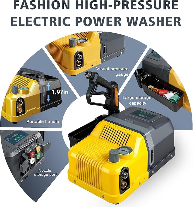 YOKING Pressure Washer, 2200 Max PSI 3.2 GPM, with TSS, Permanent Magnet Brushless Motor, 40ft Hose, ETL Certified, Horizontal Triplex Pump, Convenient Carry Handle for Home, Cars