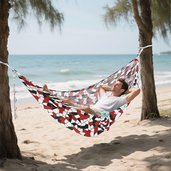 Camping Hammock Outdoor Hammocks for Outside Mosaic White Red Black Beach Trees Portable Lightweight with Pockets Tree Straps Indoor