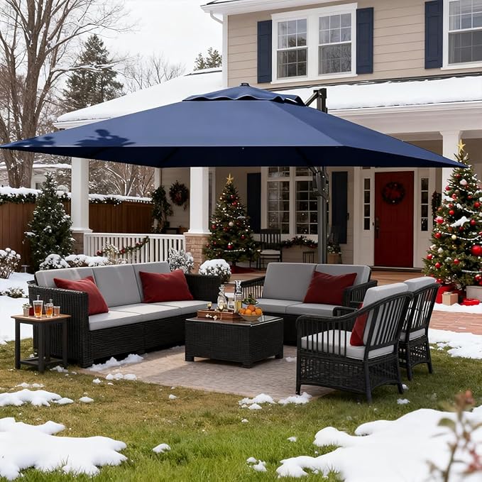 GarveeLife Large Cantilever Patio Umbrella, 10 ft X 10 ft Heavy Duty Aluminum Cantilever Offset Outdoor Umbrella with 360-Degree Rotation for Backyard, Deck, Pool (Navy Blue)