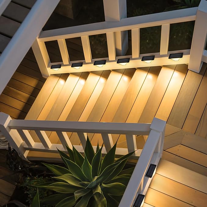 SOLPEX 16 Pack Four-Sided Illumination Solar Step Lights for Outside, Solar Stair Lights Outdoor, Solar Railing Lights Outdoor Waterproof with 33 LEDs for Steps, Stair, Deck, Porch (Warm White)